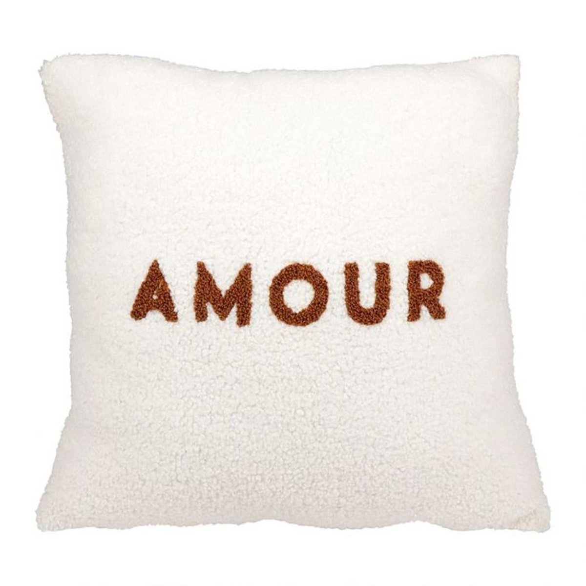 Housse de coussin 40x40 bouclette Amour blanc, DECORATIE
