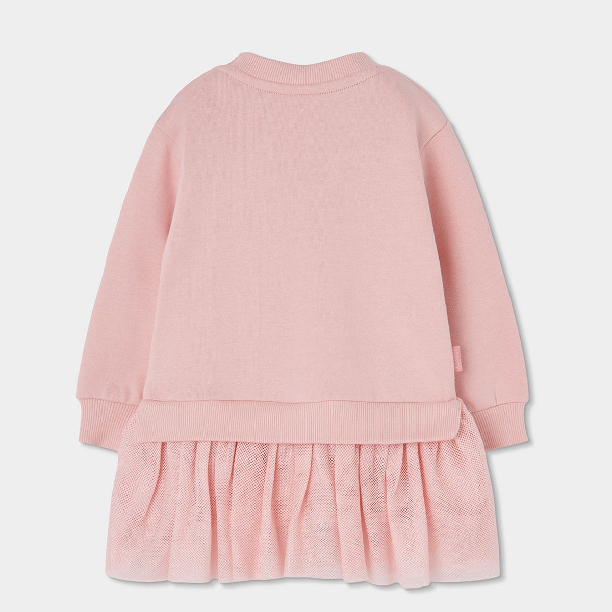 Robe fille molleton et tulle brodé fleurs pink, BOBOLI