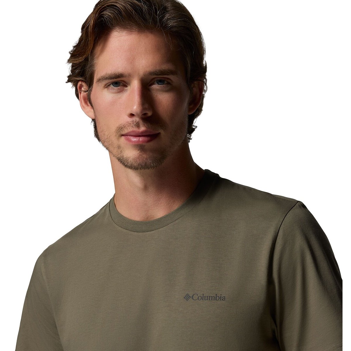 T-shirt a maniche corte con logo essenziale sul petto kaki, COLUMBIA