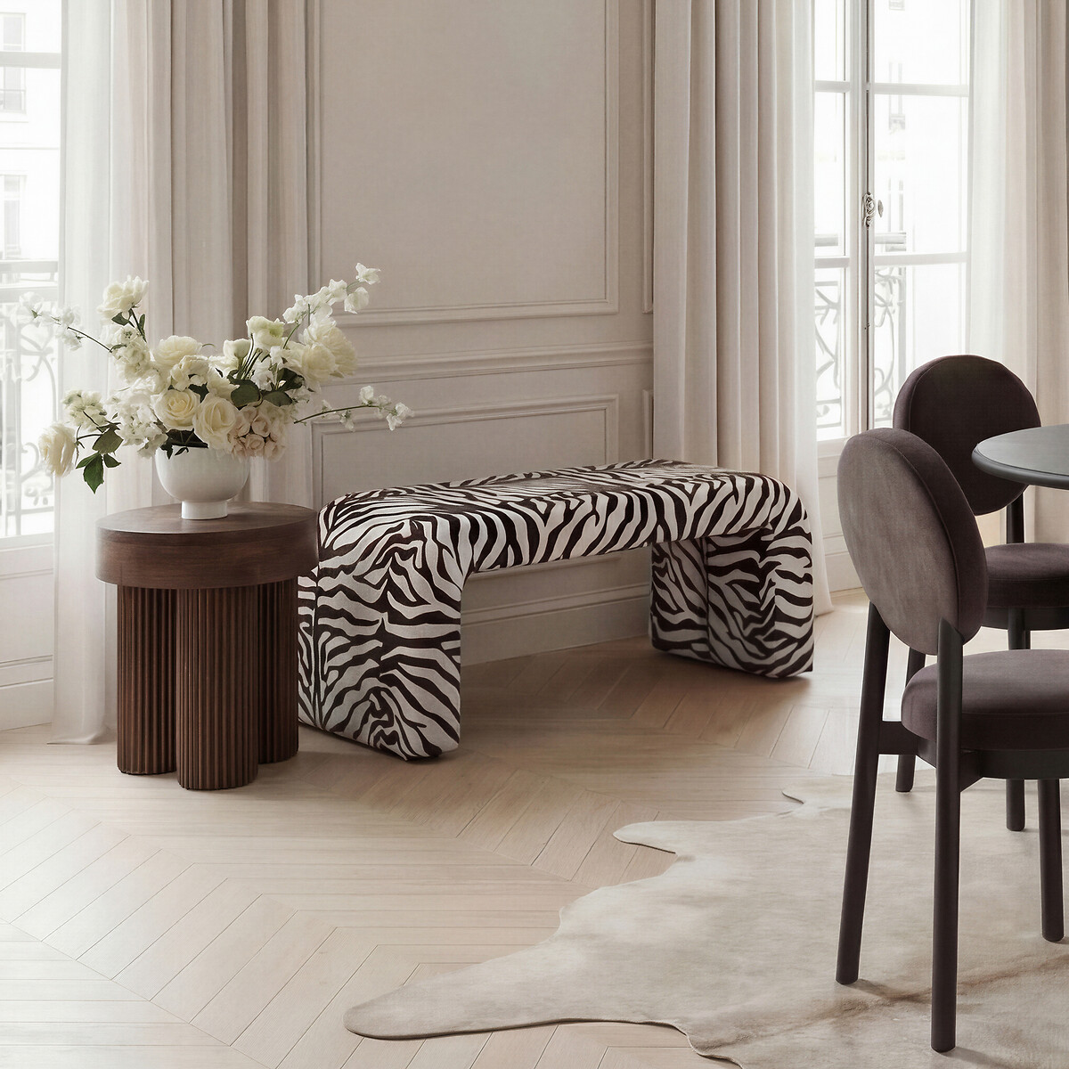 Rosaire Zebra Print Upholstered Bench zebra print, ÉDITÉ
