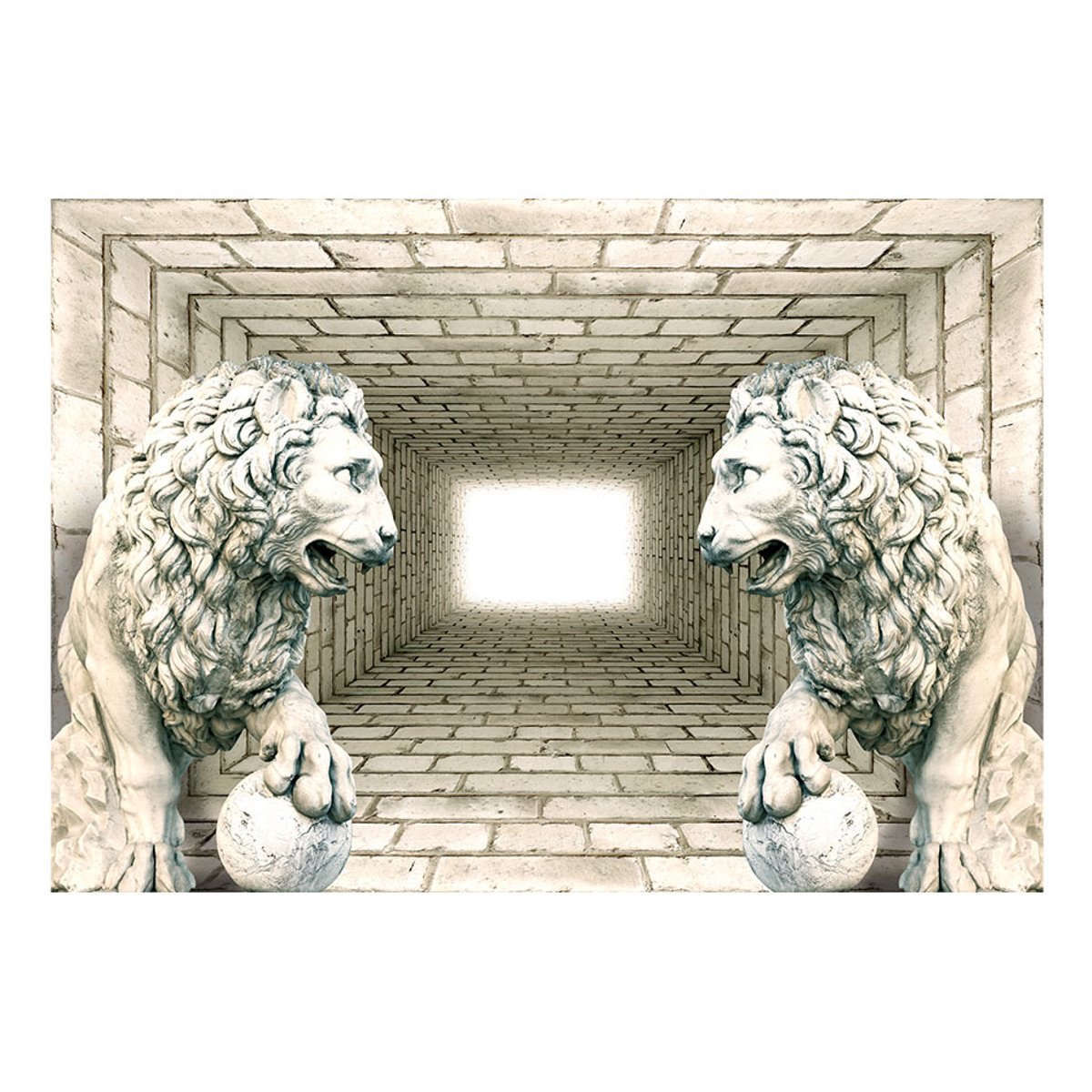 Papier peint intissé panoramique Chamber of lions beige, EDEN