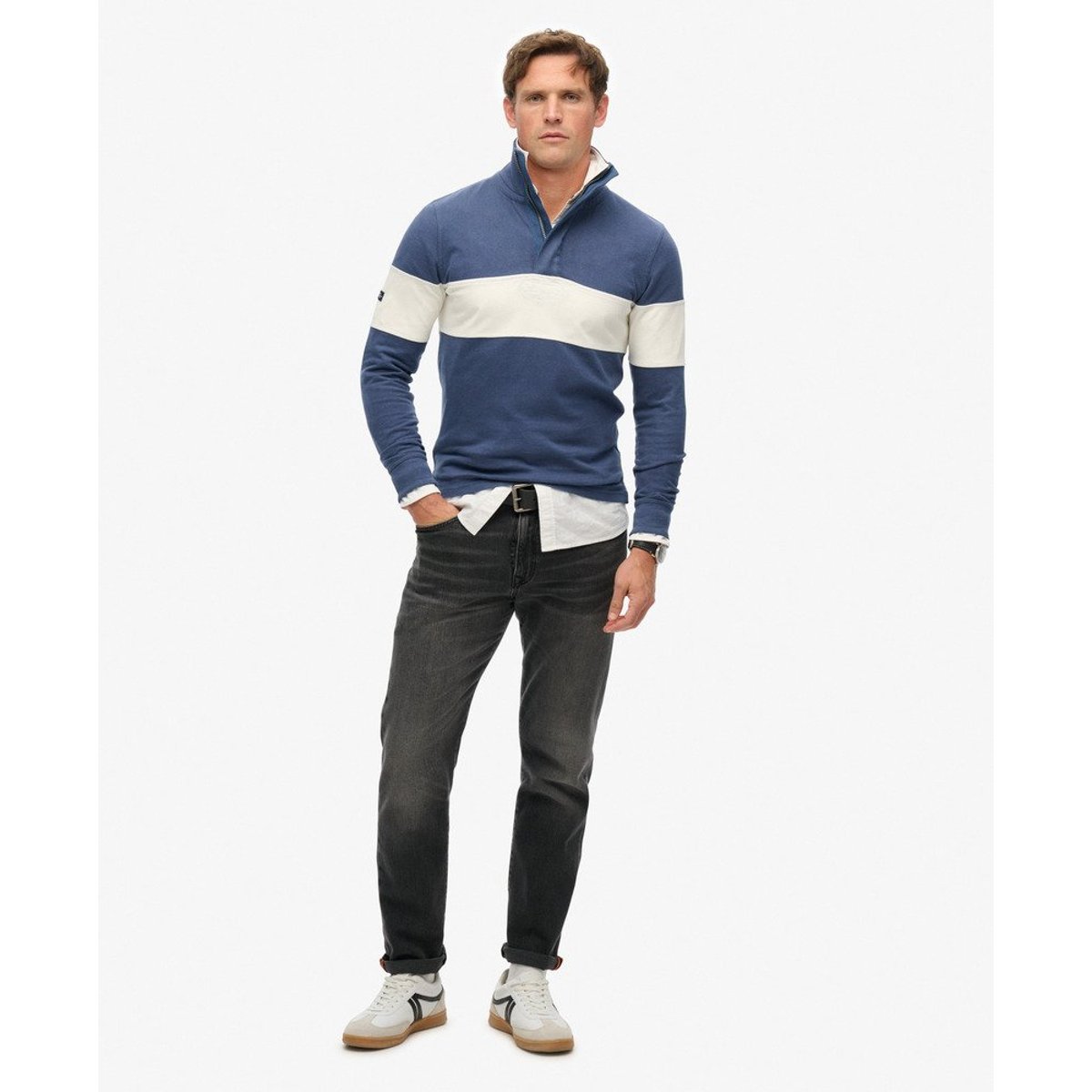Polo Rugby Classique Demi-Zip bleu marine lauren/blanc, SUPERDRY