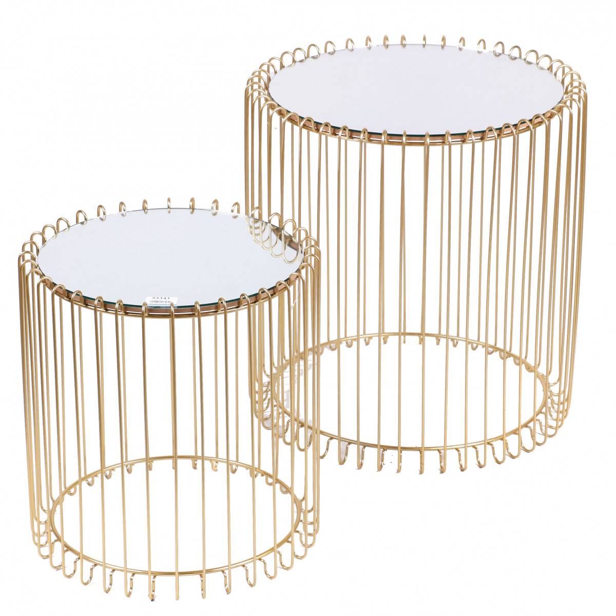Set de Tables Basses Rondes en Métal Doré et Plateaux Miroirs doré, WADIGA