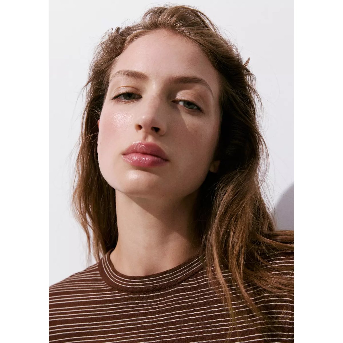 Pull-over rayures manches courtes chocolat, MANGO