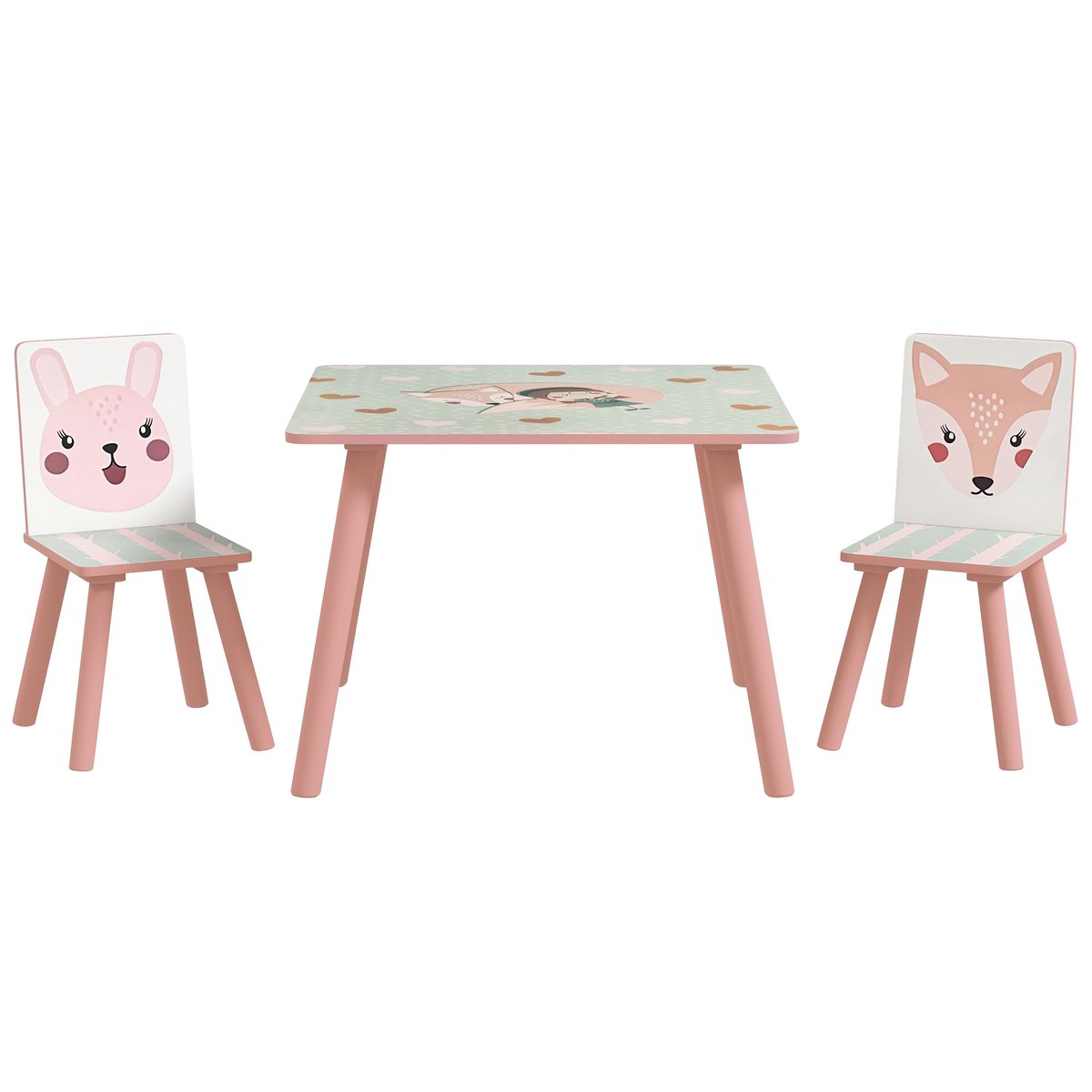 Ensemble table et chaises pour enfants MDF rose et motifs animaux, ZONEKIZ