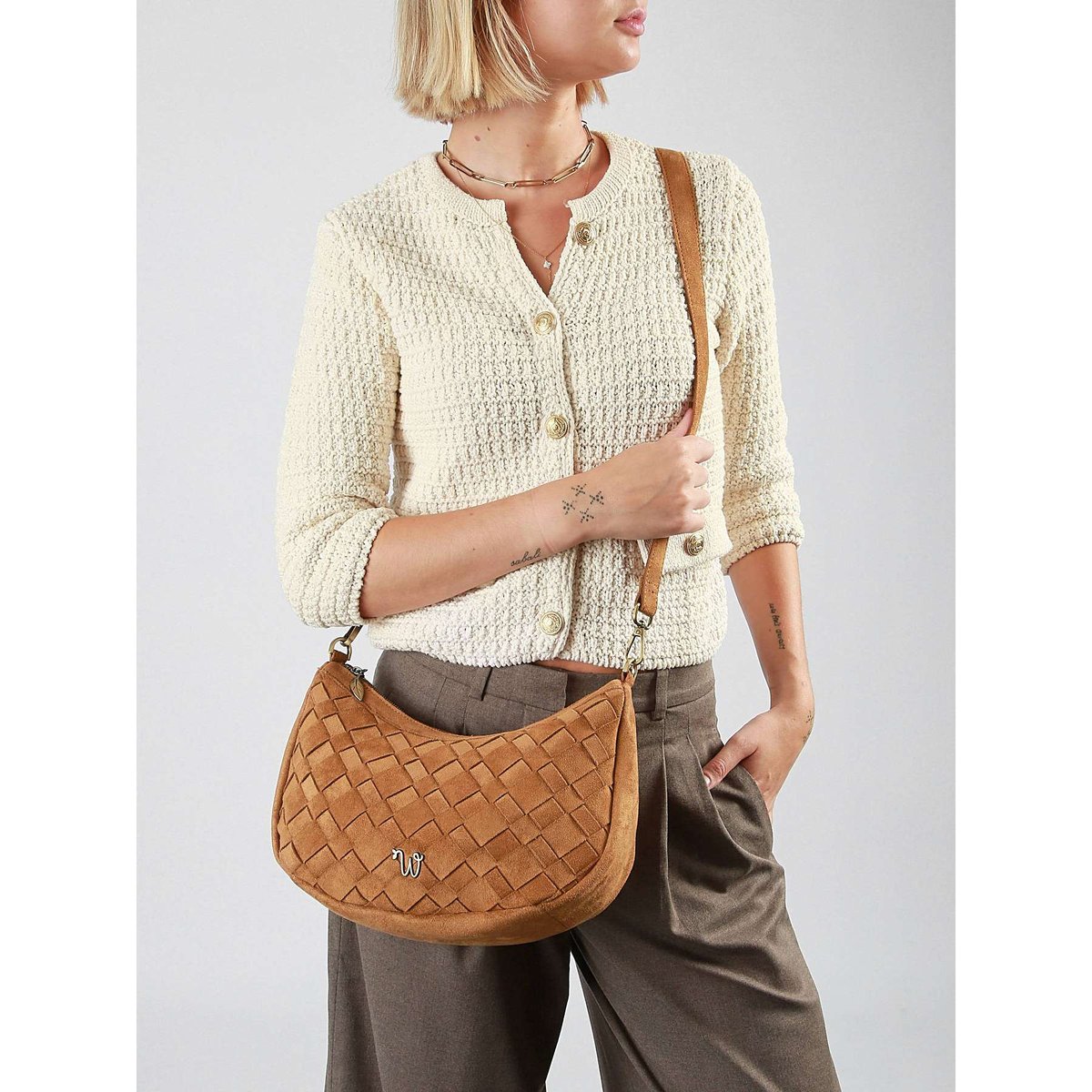 Sac bandoulière Aubepine camel, WOOMEN
