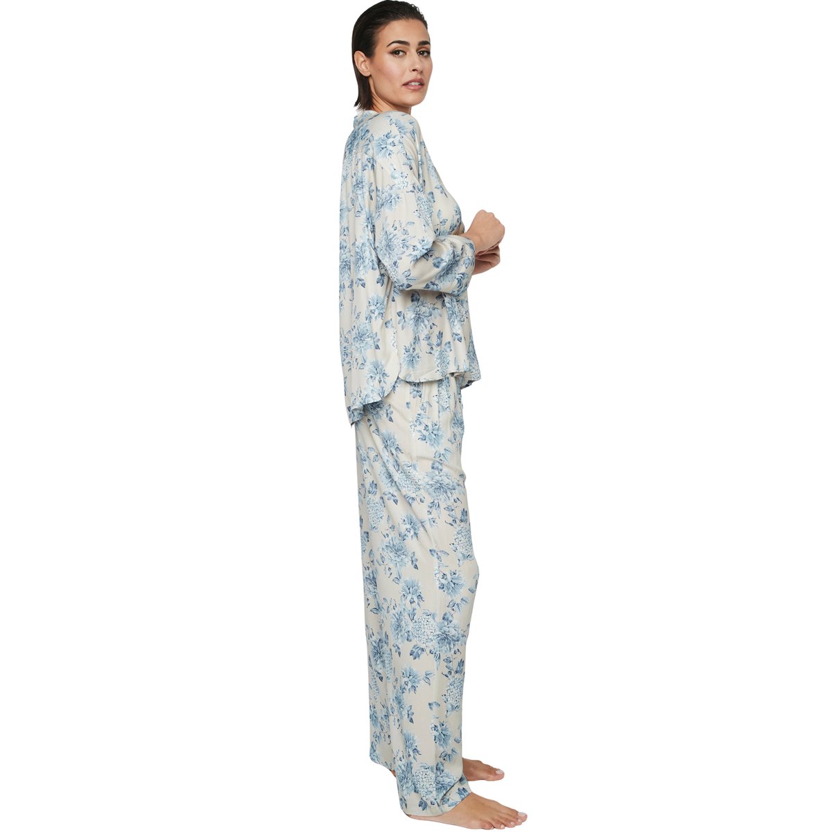 Pyjama pantalon chemise manches longues P107 JARDINS SECRETS bleu, SELMARK