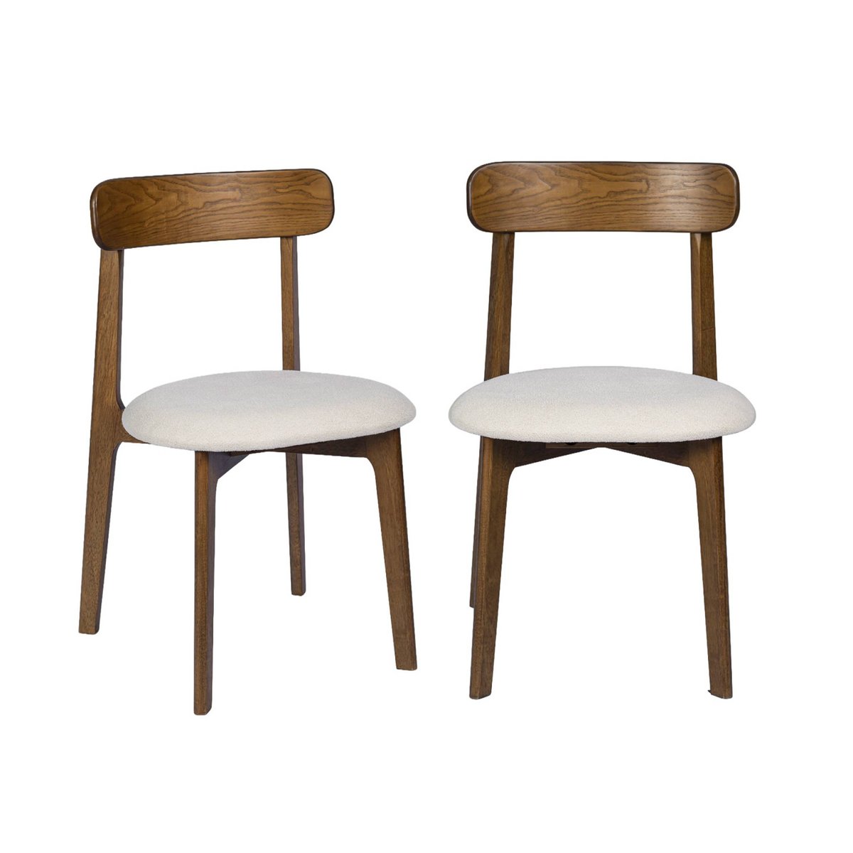Chaise vintage bois d'hévéa teinte noyer et tissu texturé (lot de 2) VICTOIRE noyer, SWEEEK