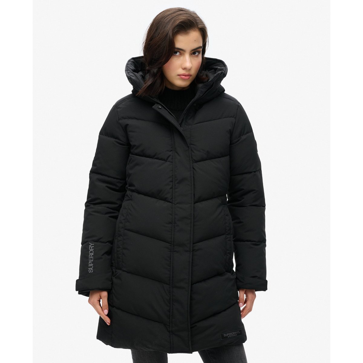 Parka rembourrée à chevrons City noir, SUPERDRY