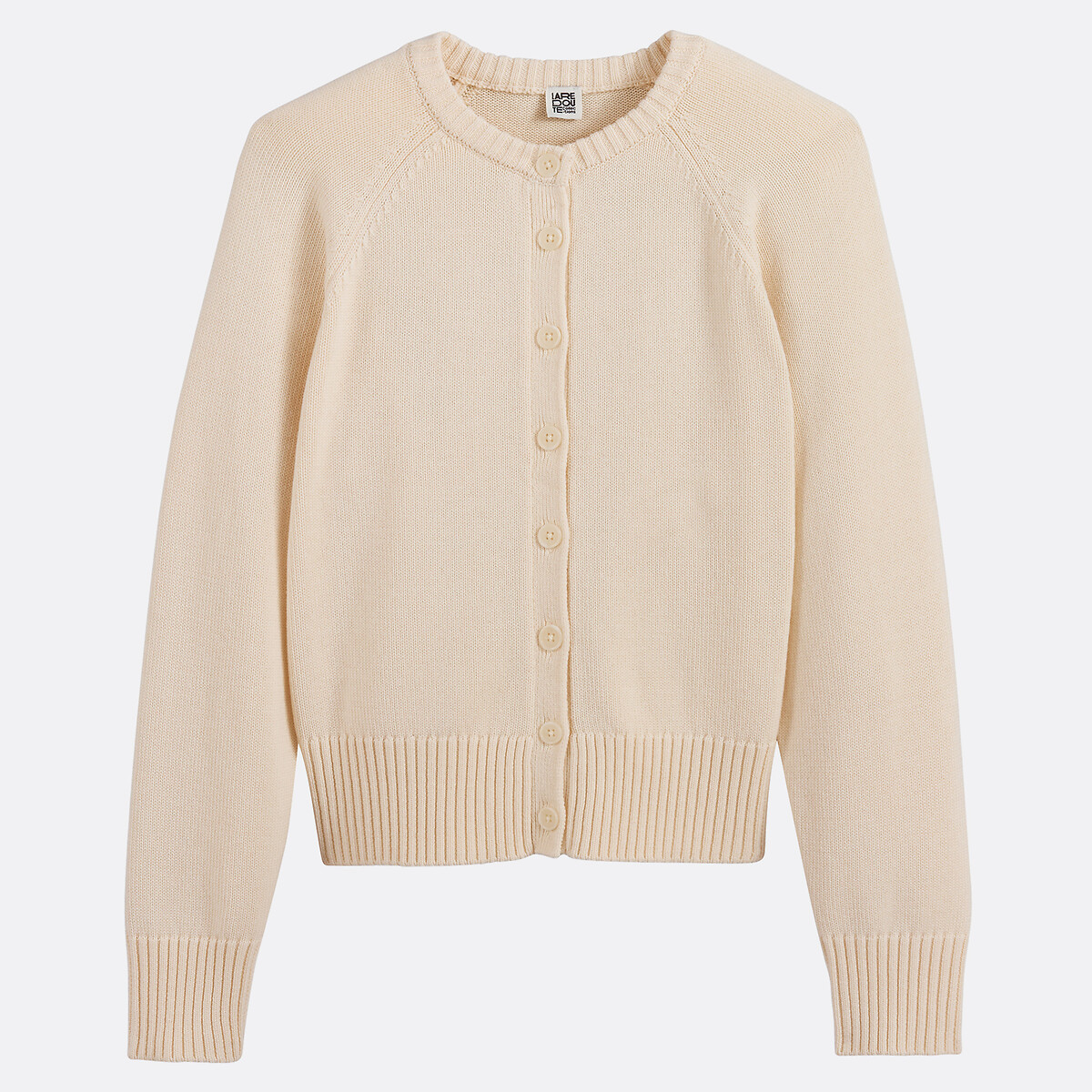 Cardigan court, col rond, en laine et coton mélangés, boutonné beige, LA REDOUTE COLLECTIONS