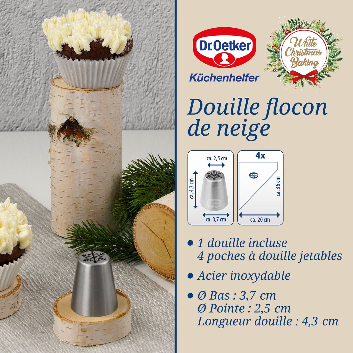 Set de 2 poches à douille en plastique BAKER EDITION inox|blanc, DR OETKER
