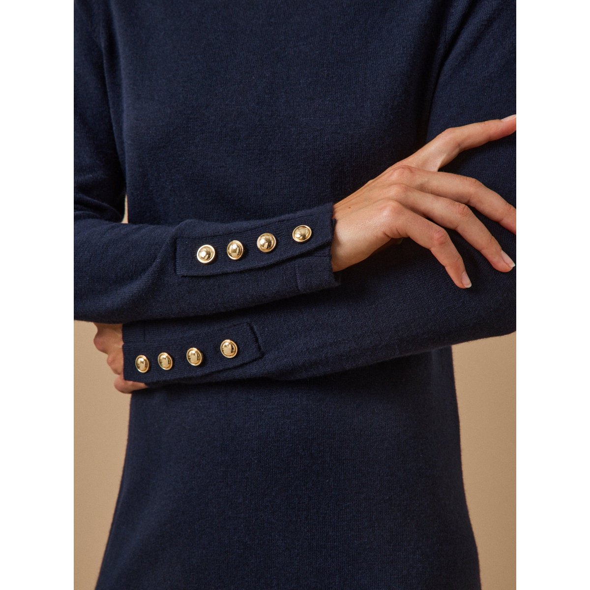 Robe-pull col montant boutons dorés encre, CYRILLUS