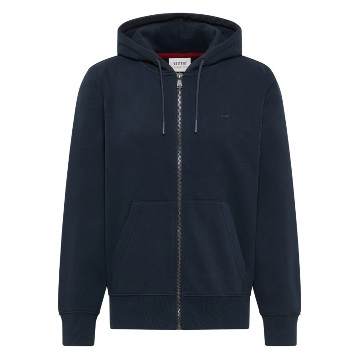 Sweat zippé en coton mélangé marine uni avec une coupe droite et une capuche bleu foncé, MUSTANG