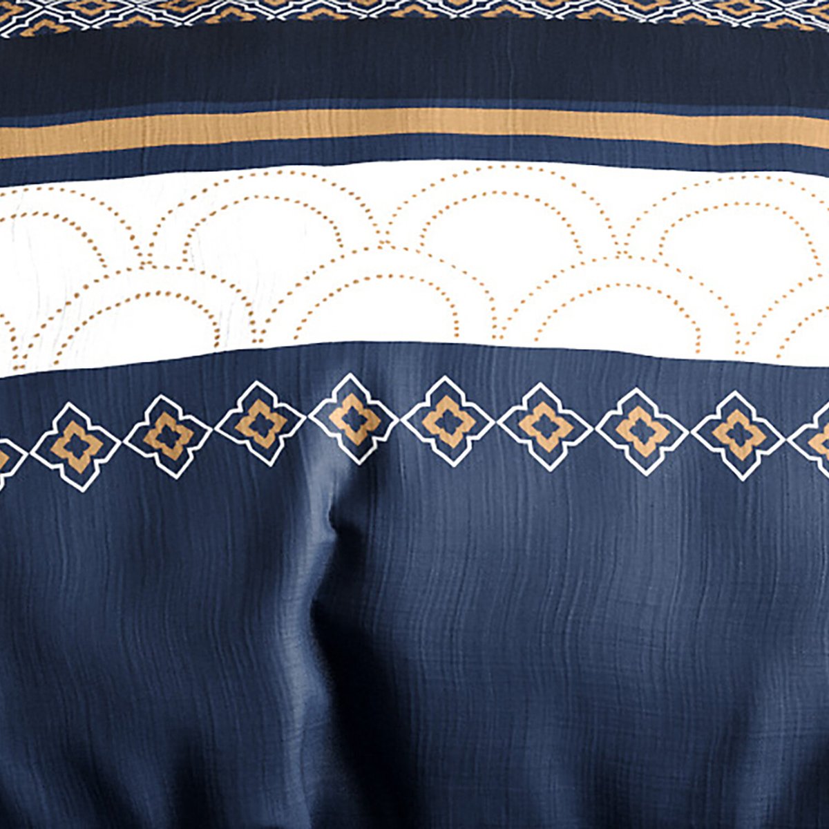 Parure housse de couette imprimée + taie(s) en coton, Kalypso bleu, ATELIER DU COTON