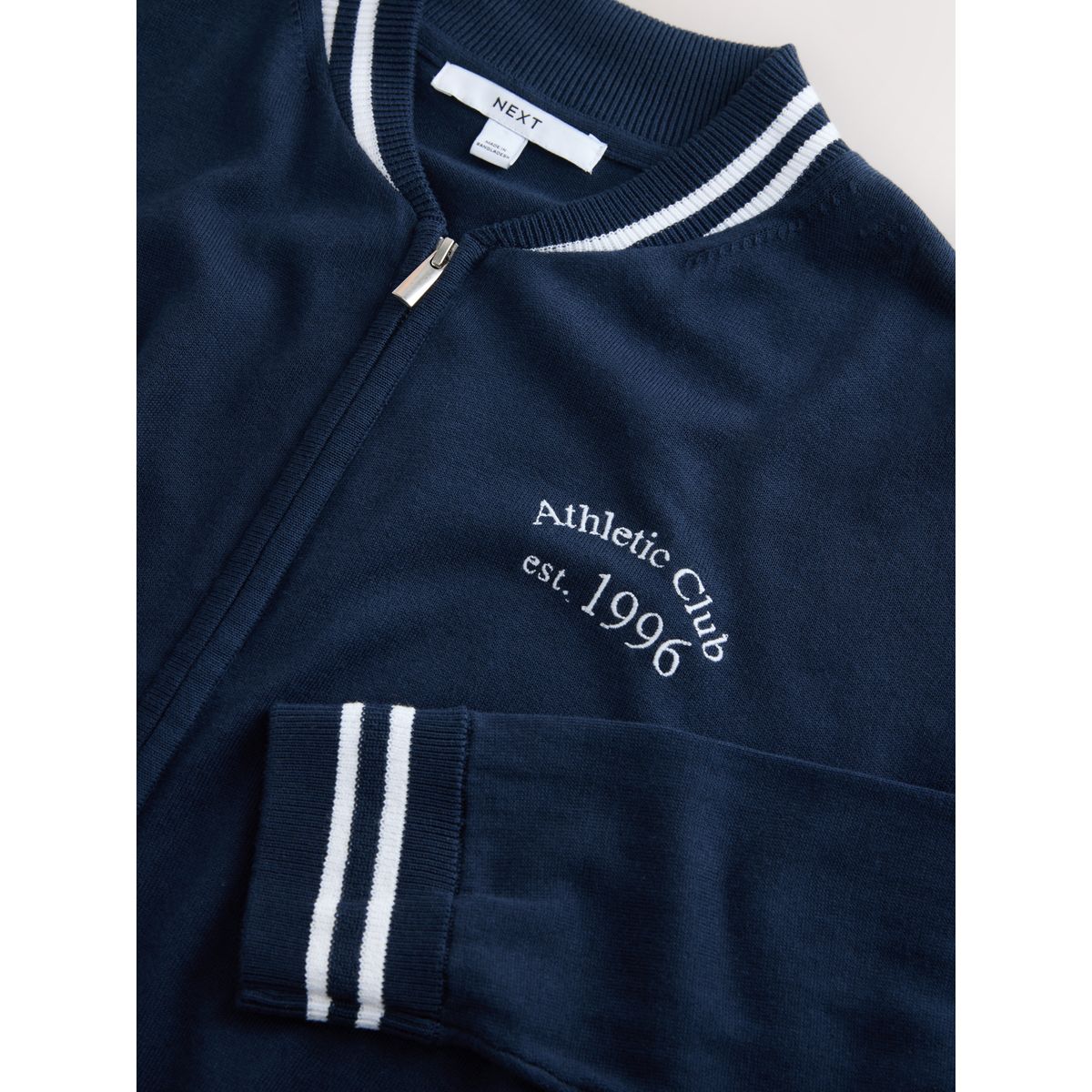 Cardigan bomber zippé brodé en coton bleu marine, NEXT