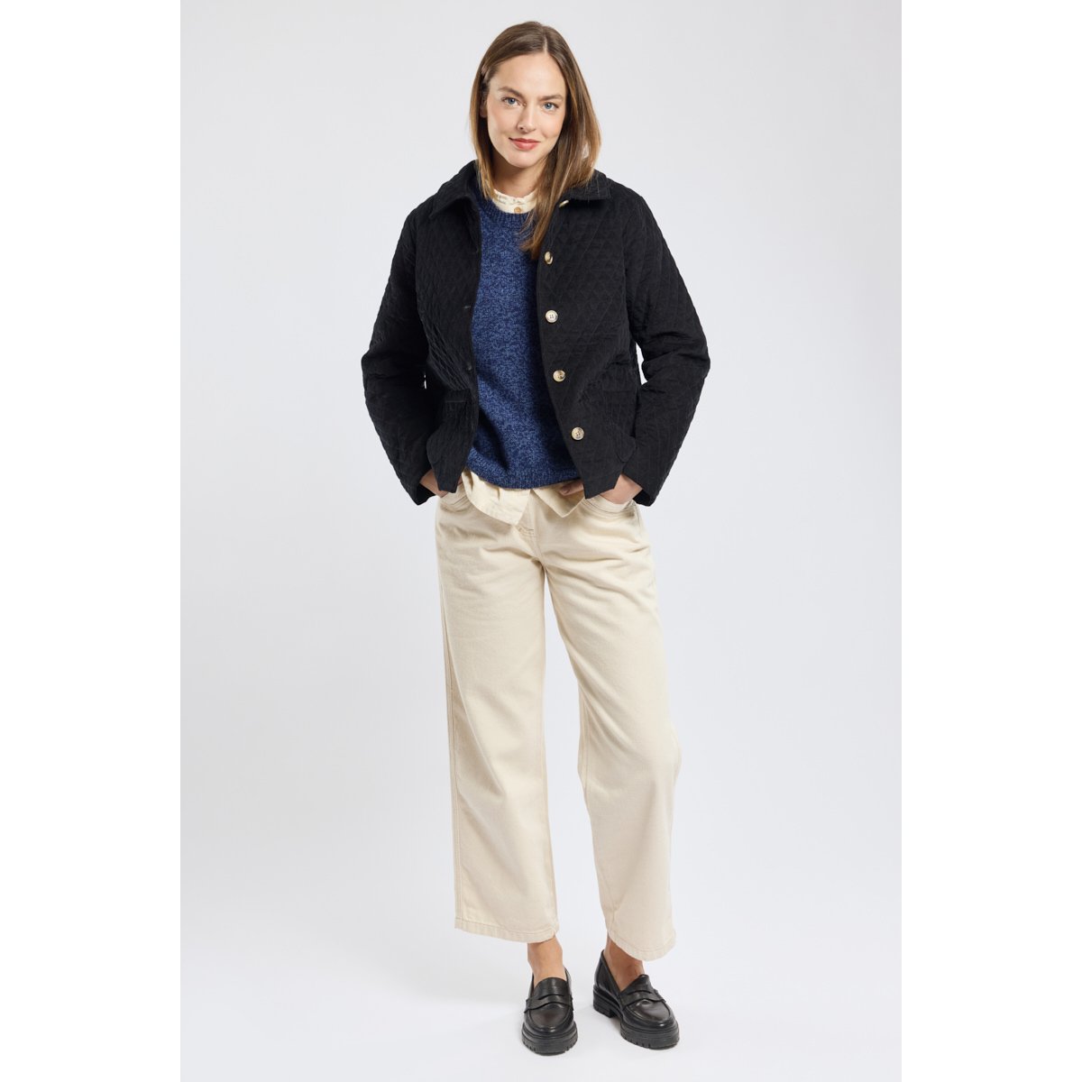 Veste velours matelassée en coton noir, ARMOR-LUX