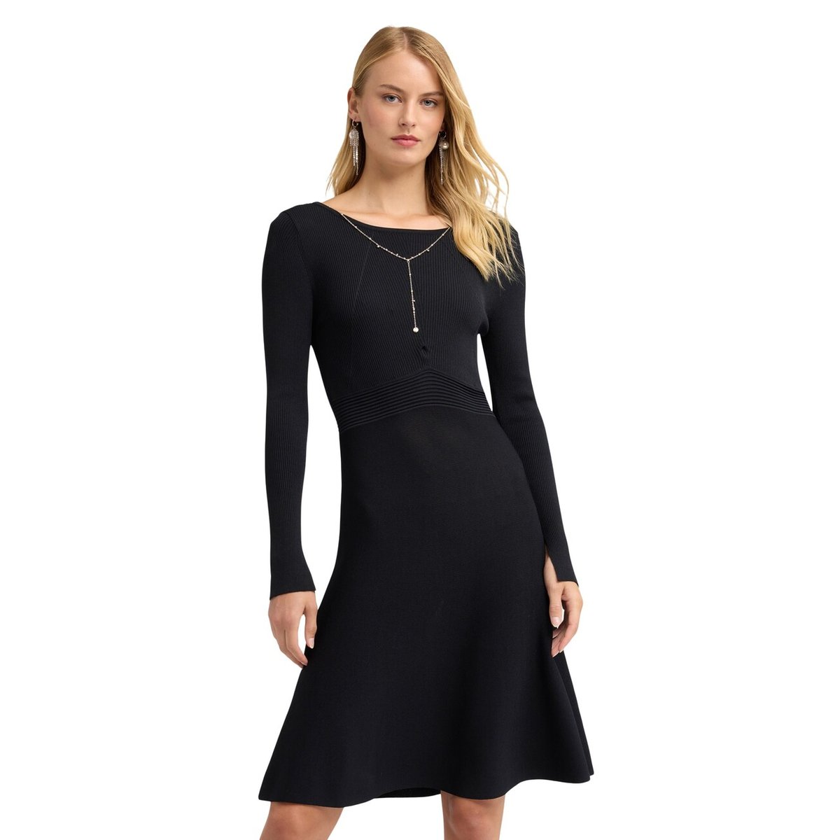 Robe évasée côtelée avec chaînette noir, MOTIVI