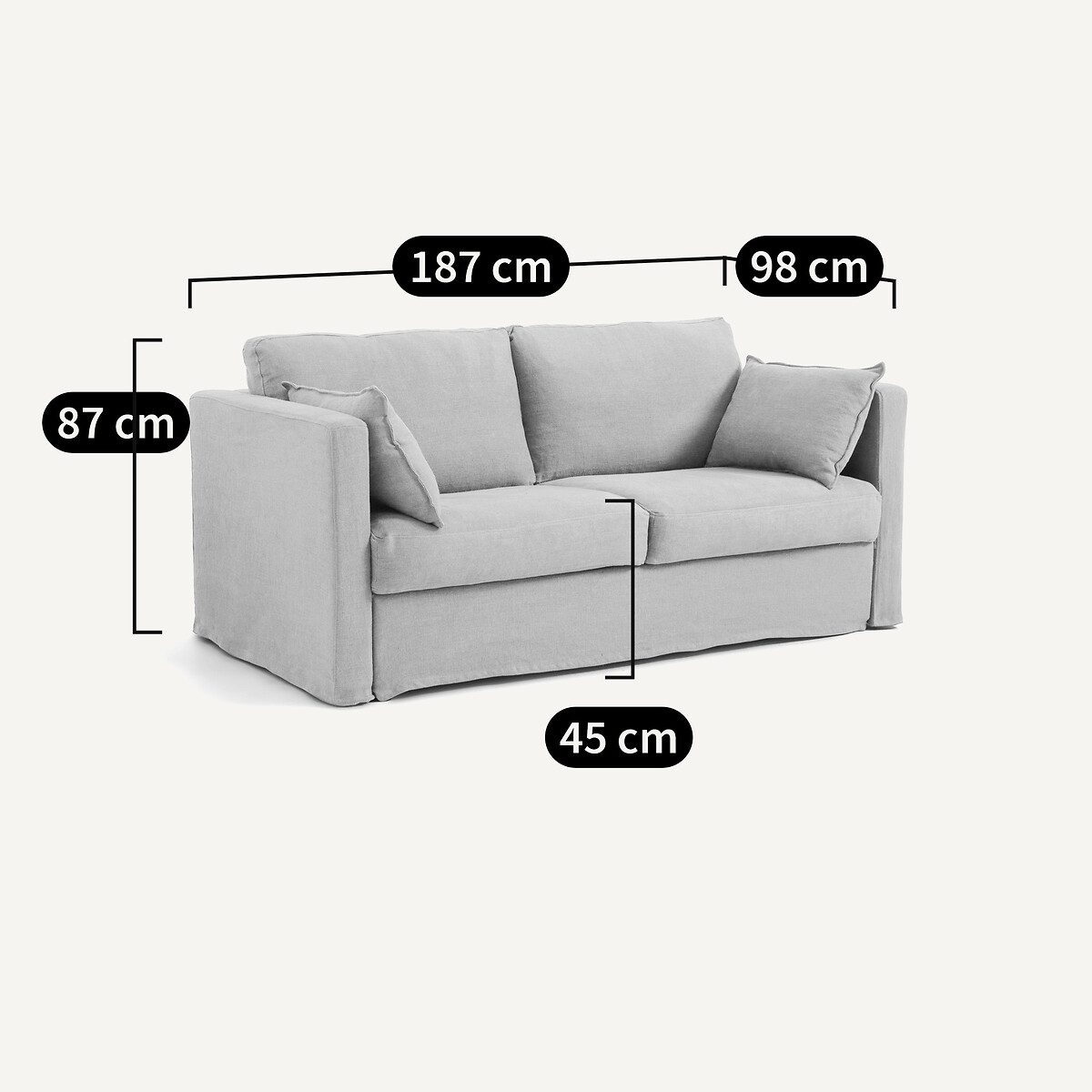 Canapé 3 places, convertible, velours stonewashed, NEO KINKAJOU ficelle, AM.PM