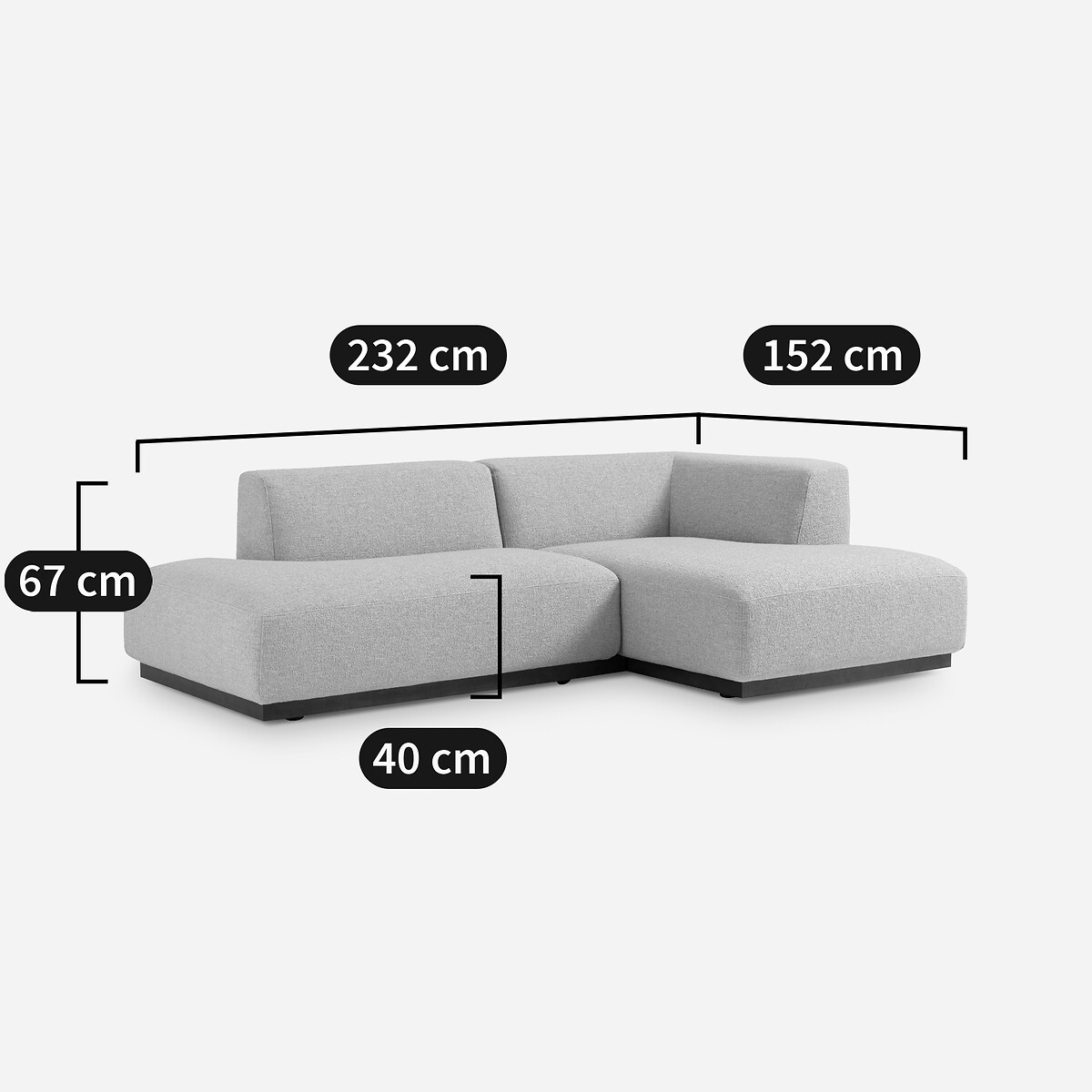 Zetel met rechte hoek met tweed voetensteun, JACOPO naturel/lichtgrijs, AM.PM