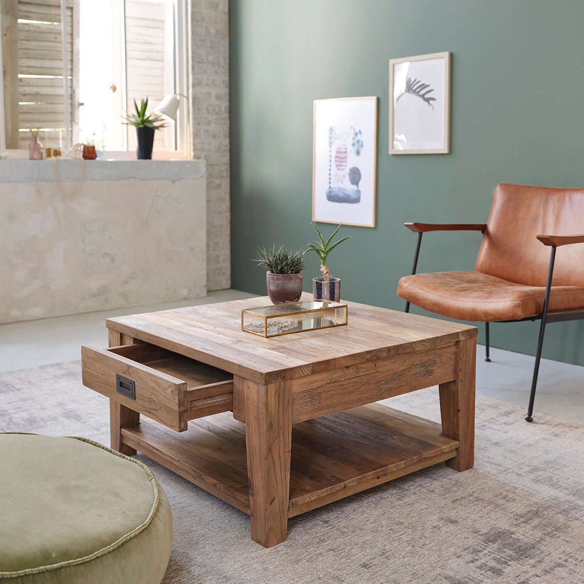 Table basse en bois de teck recyclé 80 cm  CARGO naturel, BERAH GETAH