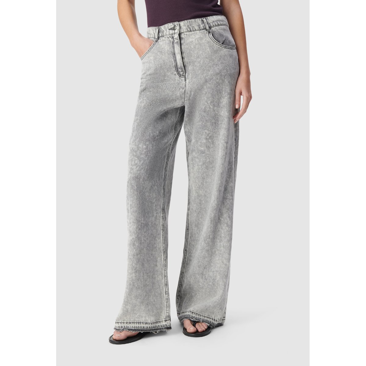Jean large taille haute bas frangés EDIE gris, IKKS