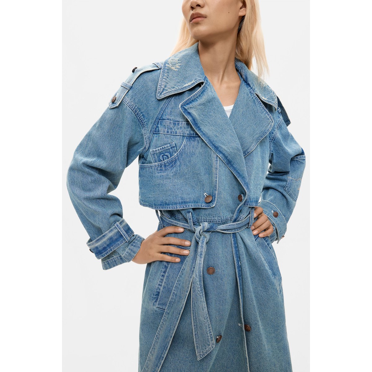 Imperméable long en jean 100 % coton bleu clair, DESIGUAL