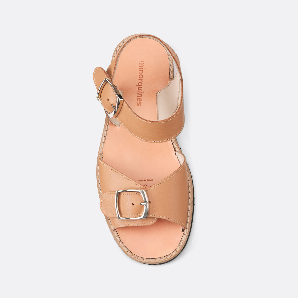 Sandales plates en cuir Avarca Boucle naturel, MINORQUINES