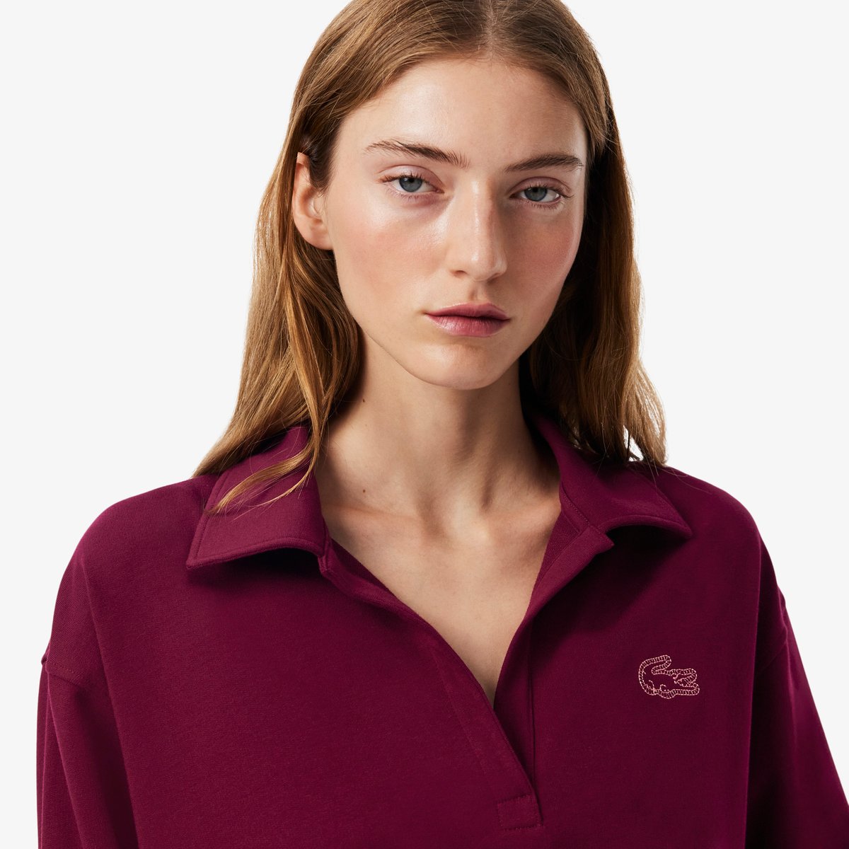 Sweatshirt d'intérieur col polo molleton rouge-drd, LACOSTE