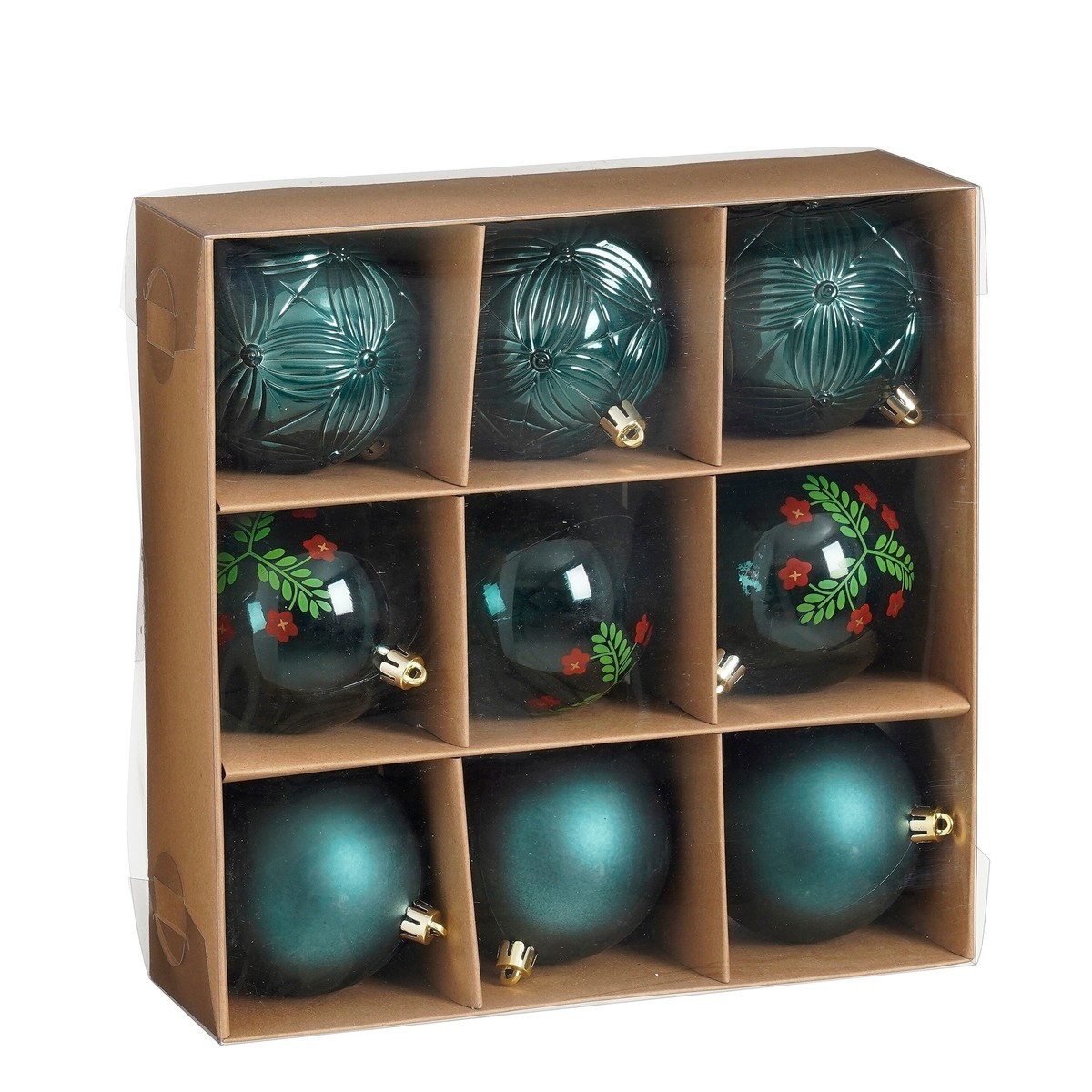 Lot de 9 boules de Noël incassables YAMI vert, MICA DECORATIONS