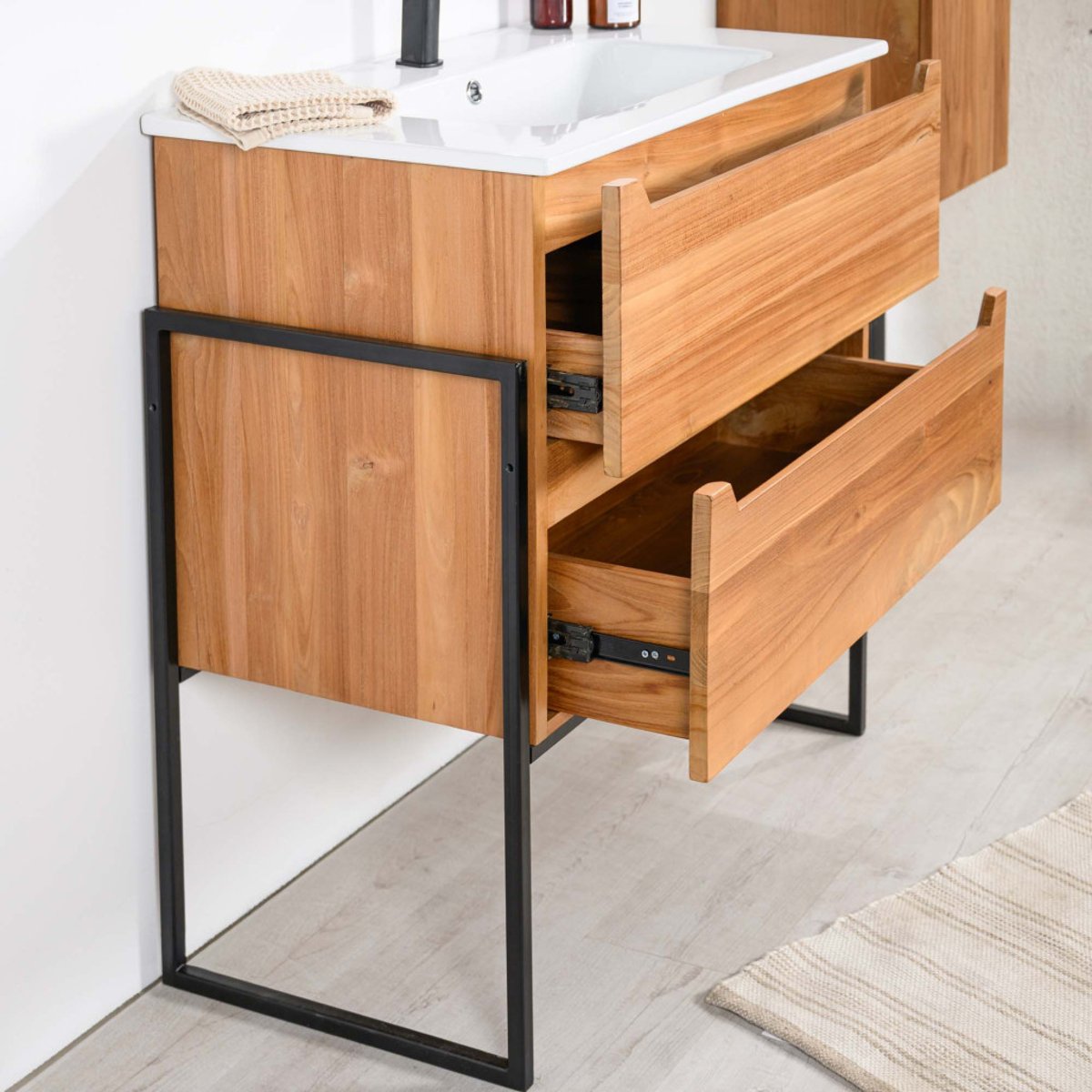 Meuble salle de bain en teck et céramique Vila 80cm naturel, WANDA COLLECTION
