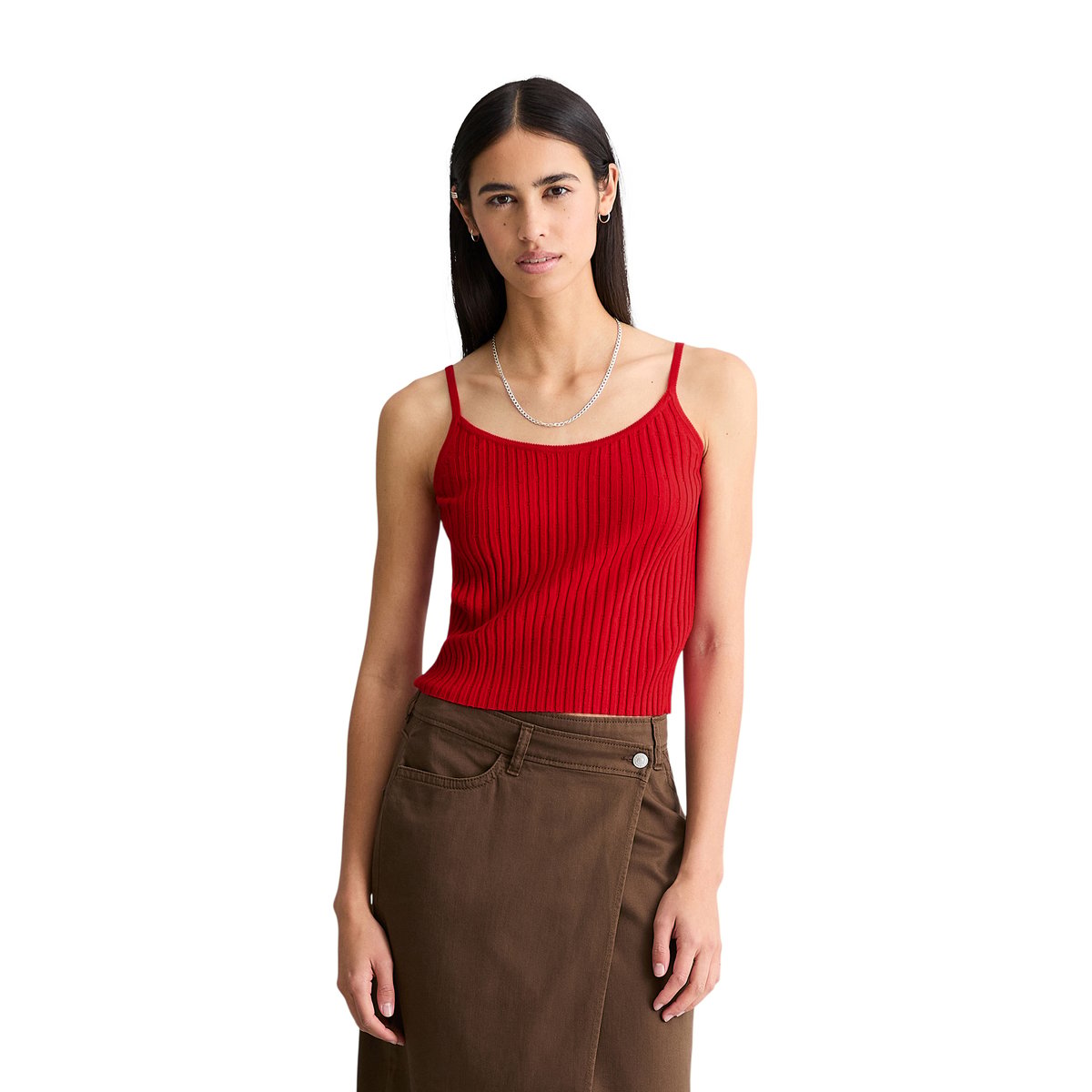 Top en maille fine slim en LENZING™ ECOVERO™ rouge clair, MARC O’POLO DENIM