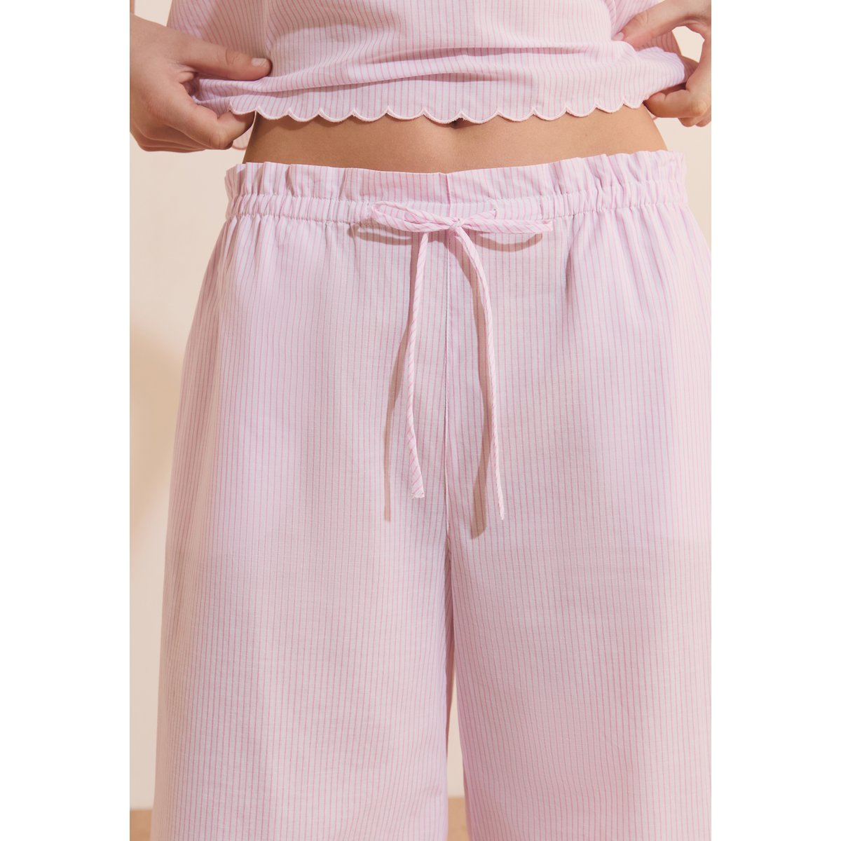 Pantalon de pyjama à rayures en coton TIME rose, ETAM