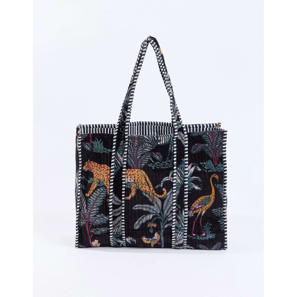 Grand cabas en velours de coton AZULI noir jungle, LA FIANCÉE