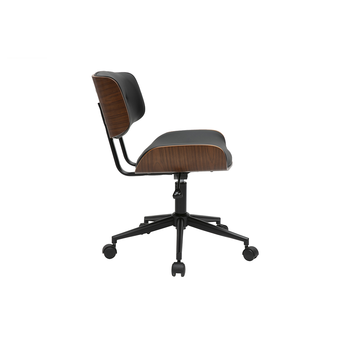Chaise de bureau à roulettes noire et bois foncé BASILE noir, MILIBOO