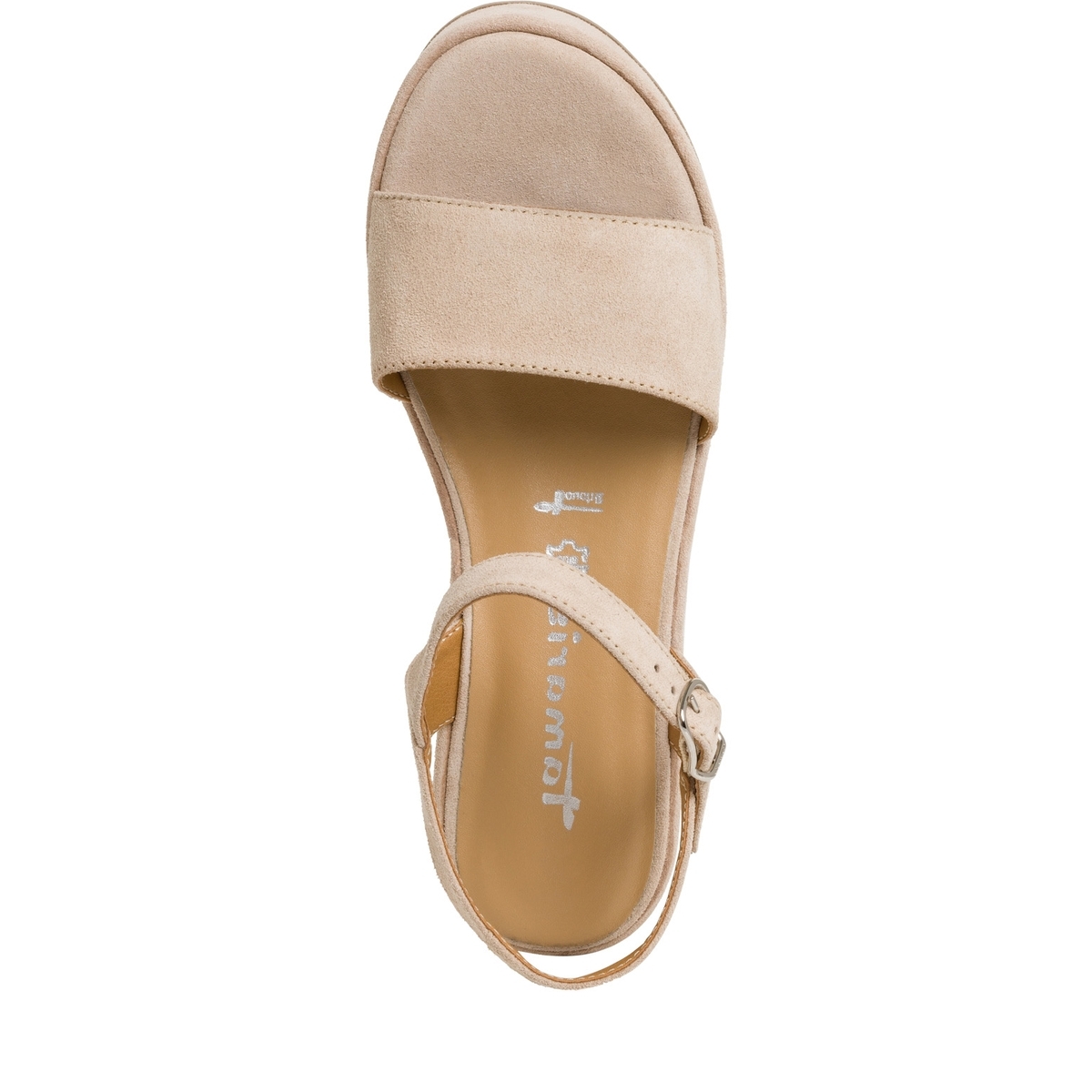 Sandale à talon en cuir beige, TAMARIS