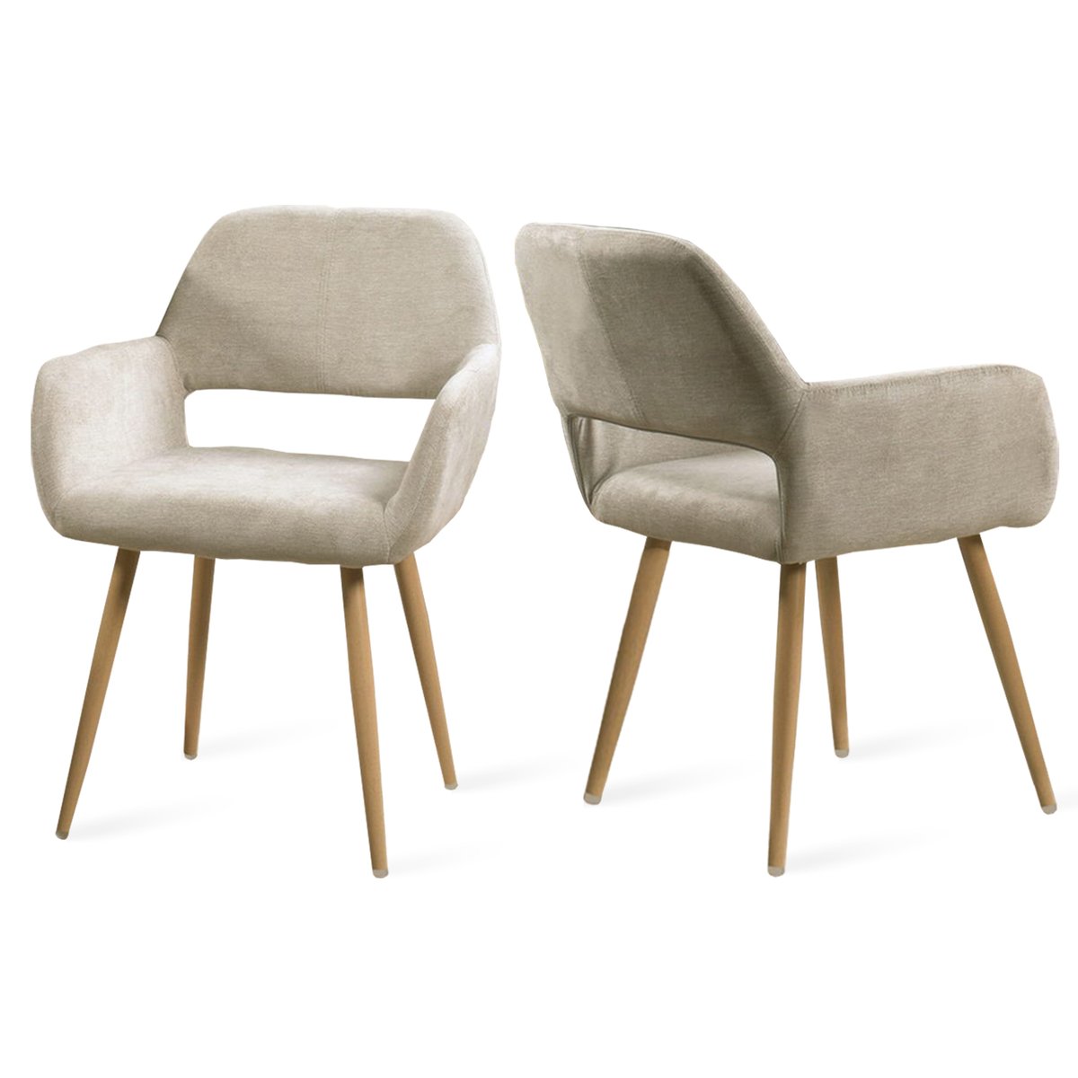 Lot de 2 chaises de salle à manger fauteuil scandinave, CROMWELL beige, MEUBLES COSY