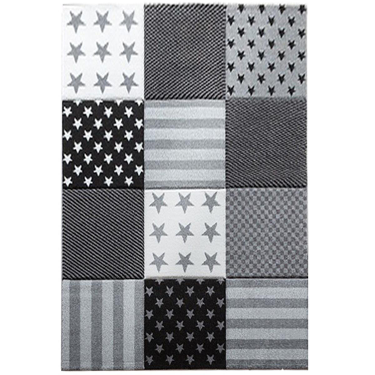 Tapis enfant tissé motif géométrique LYN8 FLAG START gris, UN AMOUR DE TAPIS