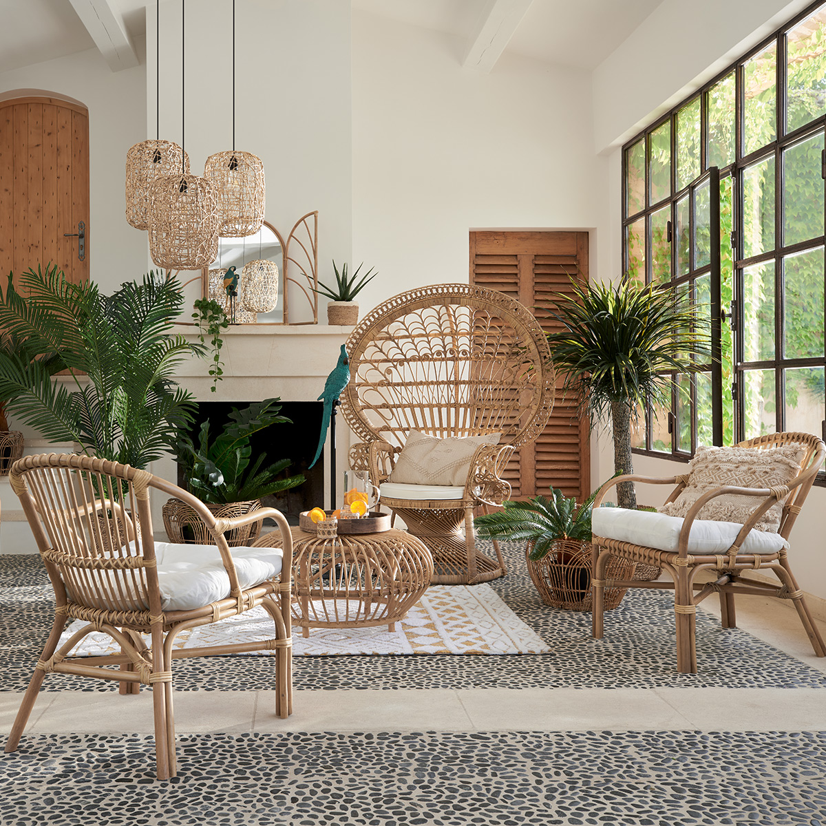 Fauteuil en rotin et coton NETA blanc, ATMOSPHERA