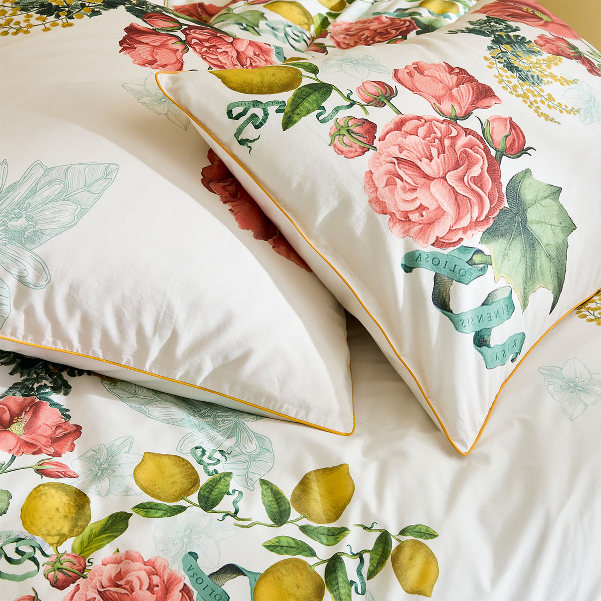 Housse de couette percale de coton lavé CITRONS DE MENTON romance, GARNIER THIEBAUT