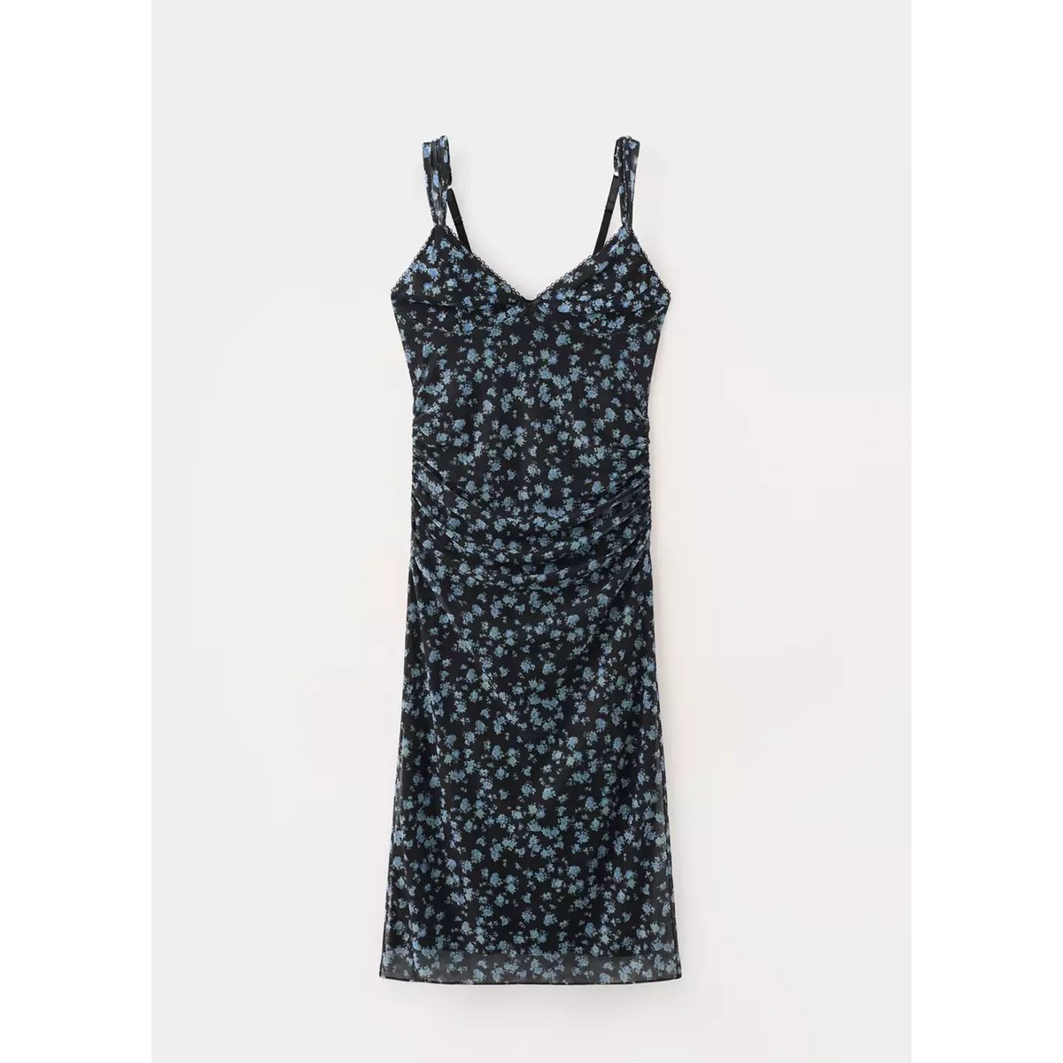 Robe tulle en imprimé fleuri noir, MANGO