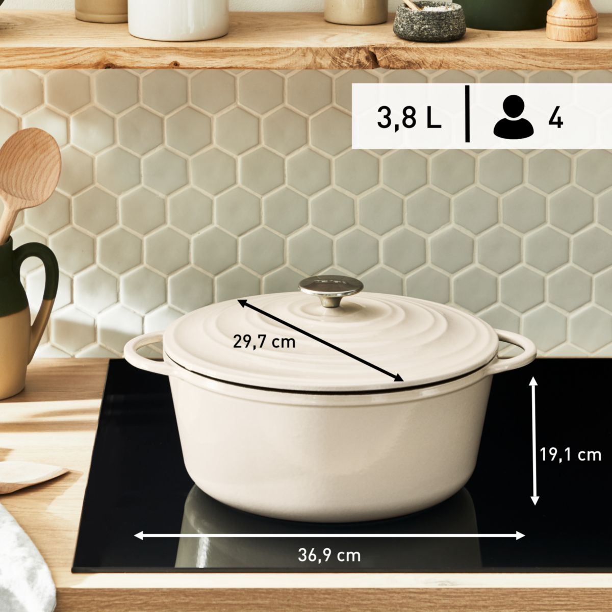 Cocotte Fonte LOV faitout 29cm beige beige, TEFAL