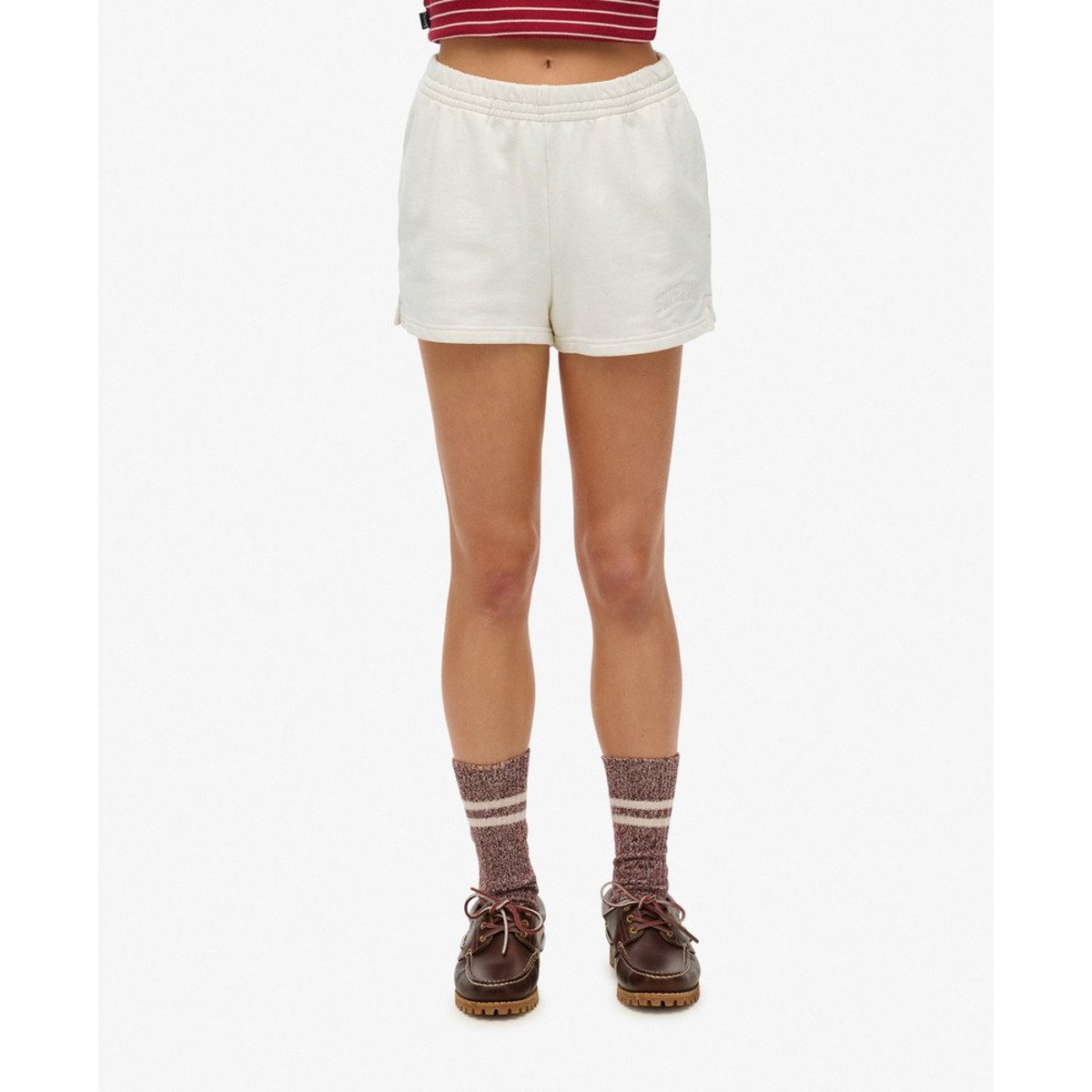 Short brodé ton sur ton Athletic Essentials blanc cassé os du désert, SUPERDRY
