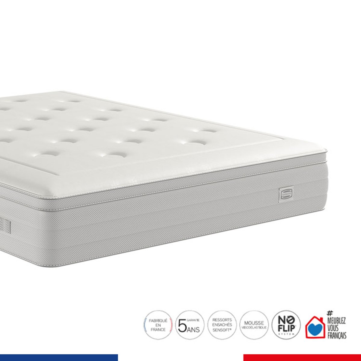 Ens REFLEXION 140x190 matelas H33 Hybride, ferme, sommier blanc, SIMMONS