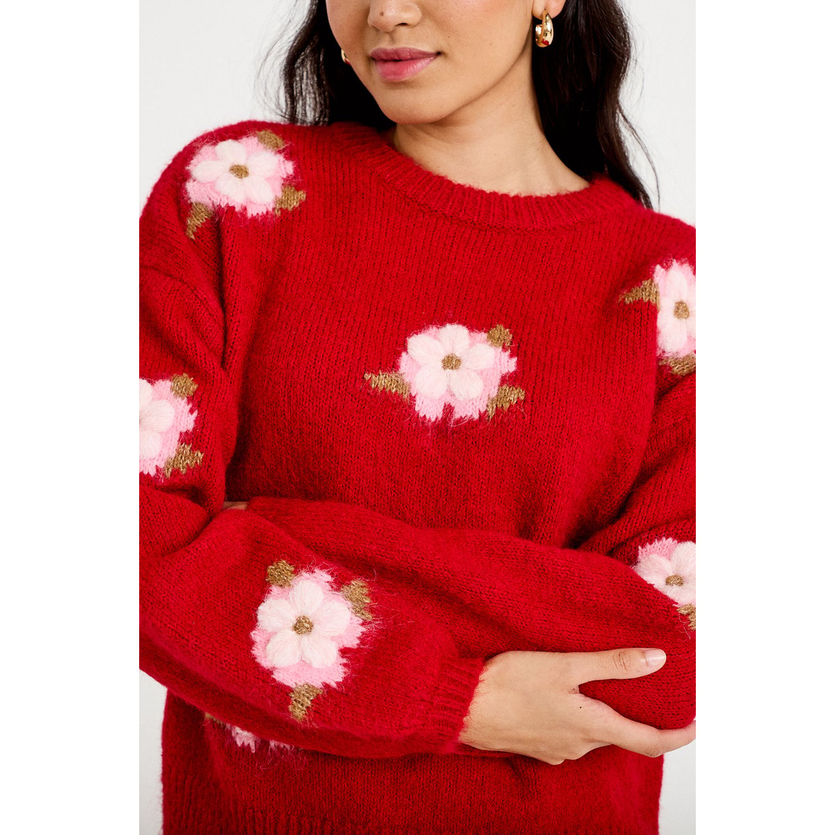 Pull ample col rond manches longues rouge, CACHE CACHE