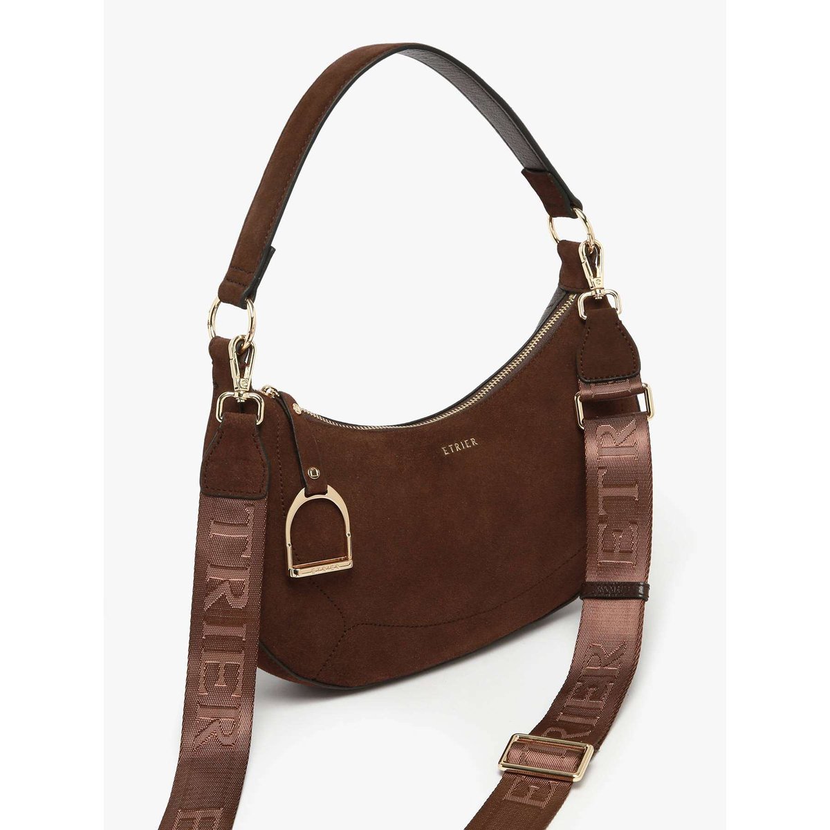 Sac porté épaule Altesse suede cuir chocolat, ETRIER