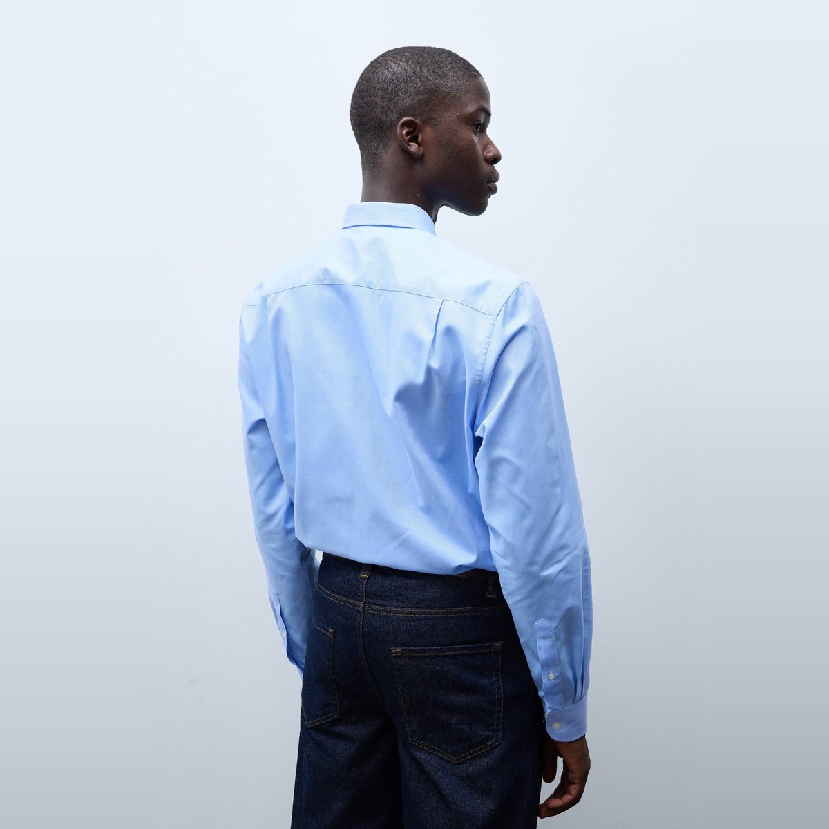Chemise formelle au tissé diagonal col italien en coton ciel, MONOPRIX