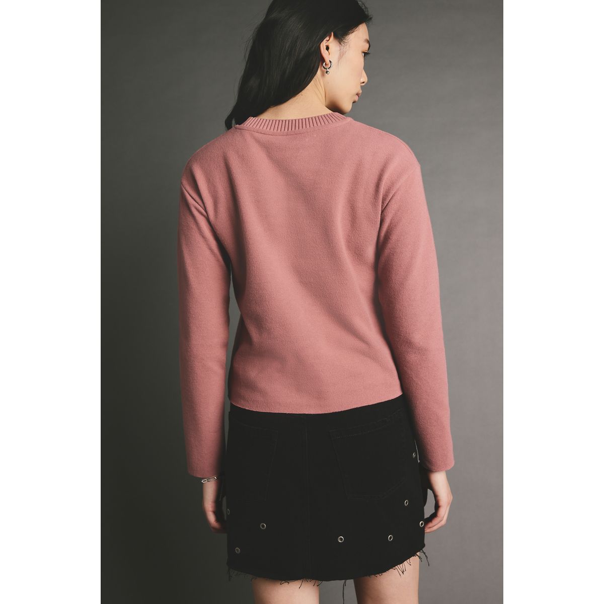 Pull ras du cou côtelé doux avec surpiqûres rose blush, NEXT
