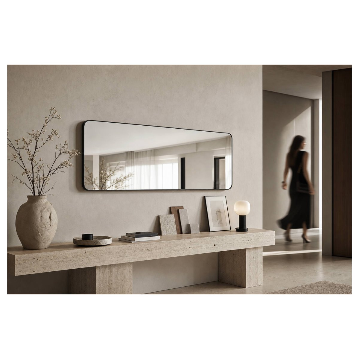 Miroir mural arrondi en métal noir, RECOLLECTION