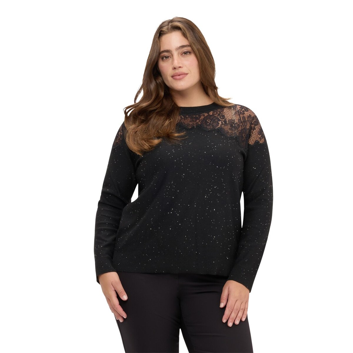 Pull avec insert et micro paillettes noir, FIORELLA RUBINO