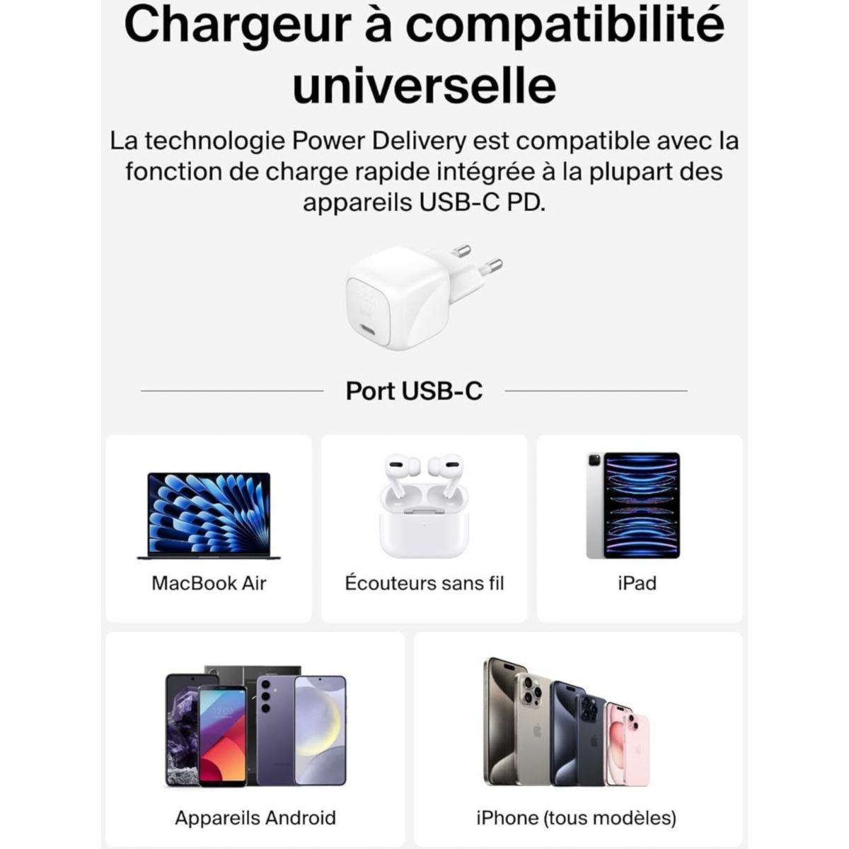 Chargeur 30W USB charge rapide PPS Blanc couleur unique, BELKIN